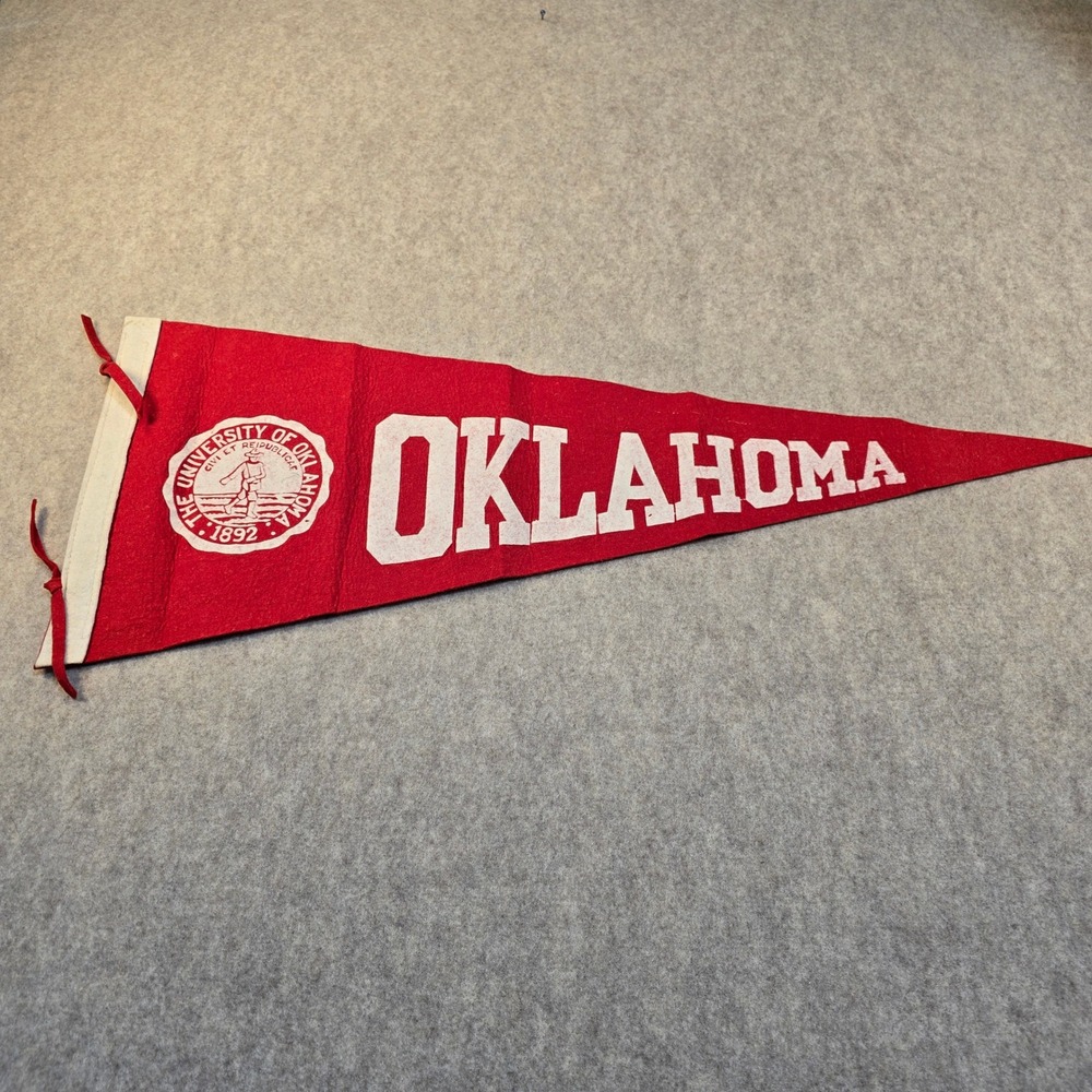Vintage University of Oklahoma Sooners Felt Pennant Crimson White OU 1892 Seal